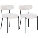 Altobuy - loana - lot de 2 chaises tissu boucl� blanc chin� dossier et pieds m�tal noir