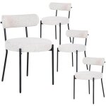 Altobuy - loana - lot de 4 chaises tissu boucl� blanc chin� dossier et pieds m�tal noir