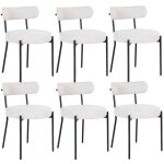 Loana - lot de 6 chaises tissu boucl� blanc chin� dossier et pieds m�tal noir