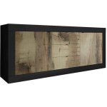 Altobuy - otello - buffet 2 portes 3 tiroirs finition noir mat et aspect bois antik