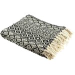 Altobuy - plaid jet de canap 120x150cm style ethnique noir et blanc avec franges