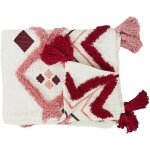 Altobuy - plaid jet ethnique tuft 130x150cm intrieur / extrieur coton blanc et rose avec pompons
