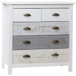 Altobuy - rosalia - commode 5 tiroirs bois aspect vieilli blanc et gris