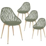 Altobuy - saya - lot de 4 chaises de jardin coque plastique ajoure vert olive pieds mtal