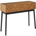 Sixtys - console 2 tiroirs aspect bois d�cor chevrons pi�tement noir