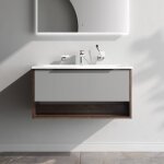 Am. pm meuble de salle de bain avec lavabo suspendu meuble sous vasque blanc brilliant avec 1 tiroir ...