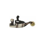Larges éperons western en fer noir pour enfants avec décorations en argent, clous en cuivre et roue en ... Larges éperons western en fer noir pour enfants avec décorations en argent, clous en cuivre et roue en ...