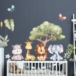Ambiance - sticker - stickers muraux sticker mural autocollant - animaux de la jungle aquarelle - stickers ...