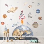 Ambiance - sticker - stickers muraux sticker mural autocollant - plan�te terre dans l'espace - stickers ...