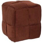 Amory - pouf cube en velours c�tel� tress� coloris terracotta