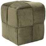 Amory - pouf cube en velours c�tel� tress� coloris vert