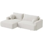 Mobilier deco - anais - canap� d'angle convertible en tissu bouclette beige - angle gauche