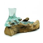 Ancient wisdom - petit vase  fleurs en verre fondu et photophore sur bois - vendu par 1
