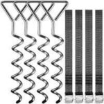 Piquets de trampoline de 42, 5 cm, 5 spirales de 900 kg, sangles r�glables en acier inoxydable, kit d'ancrage ...