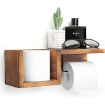 Porte - rouleau de papier toilette en bois � fixation murale avec �tag�re - �tag�re de rangement pour ...