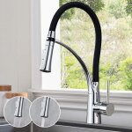 Robinet de cuisine, mitigeur flexible avec bec pivotant à 360° et flexible en silicone noir, avec douchette ... Robinet de cuisine, mitigeur flexible avec bec pivotant à 360° et flexible en silicone noir, avec douchette ...