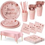 Anniversaire party vaisselle, 20 invit�s pink et rose or kit vaisselles anniversaire assiette d�ner papier ...