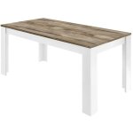 Antik - table repas 180cm blanc laqu� brillant plateau aspect bois antik