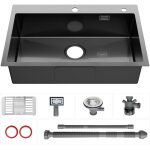 Anycee max - 70 � 45 cm �vier 1 bac avec �gouttoir panier, �vier cuisine inox anthracite, montage � encastrer ...