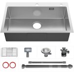 Anycee max - 70 � 45 cm �vier 1 bac avec �gouttoir panier, �vier cuisine inox argent, montage � encastrer ...