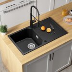 Anycee max - evier  encastrer quartz et rsine, 78 x 45 cm evier 1 bac, evier de cuisine avec tagre ...