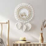 Macram miroir muraux suspendu avec frange rond mural miroir dcoratif plume pendentif art ornement pour ...