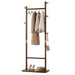 Porte manteau sur pieds bois massif, portant � v�tements polyvalent avec 5 pat�res et tringles vestiaire ...