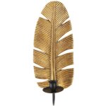 Applique bougeoir mural feuille de palmier m�tal dor� et noir 12, 8x8, 9x31, 2 cm