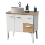 Meuble de salle de bain aqua style nordique en chêne blanc et doré avec 2 portes et 2 tiroirs 82 x 92 ... Meuble de salle de bain aqua style nordique en chêne blanc et doré avec 2 portes et 2 tiroirs 82 x 92 ...