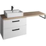 Aqualine - vega - meuble avec lavabo avec comptoir, 145x61x45 cm, 2 tiroirs, blanc / ch�ne platine vg073 ...