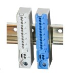 Ar - bornier b rette grise + bleu - 80a - raccordement automatique 15 trous ( 12x1  2, 5 + 2 x 1  4 ...