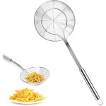 Araign�e de cuisine, ecumoire � friture en acier inoxydable, passoire araign�e avec poign�e, �cumoire ...