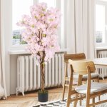 Costway - arbre de cerisier artificiel de 150 cm de haut, fausse fleur dans un pot de ppinire avec ...