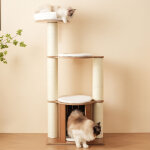 Arbre � chat 135 cm - arbre � gratter avec tronc xxl, 3 plateformes, 1 maison pour chat, tapis amovible, ...
