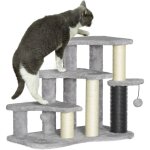 Pawhut - arbre  chat 3 marches 3 griffoirs bande massante 2 jeux boules peluche gris clair