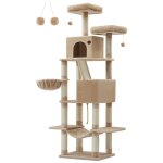 Feandrea - arbre � chat, hauteur 206 cm, avec 13 griffoirs, 2 plate - forme, 2 niches, panier, hamac, ...