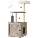 Arbre � chat avec maison de toilettes tour de jeu moderne 2 - en - 1 niche pour chat de 134 cm avec chache ...