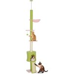 Arbre  chat du sol au plafond - pawhut - 5 niveaux, hauteur rglable 220 - 240 cm, plateformes fleur ...