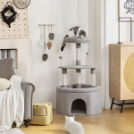 Arbre � chat tour de jeux, griffoirs en sisal, plateforme, niche, balles, tissu peluche, dimension 49�49�114 ...