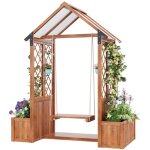 Arche de jardin 142x70x163 cm, avec 2 pots de fleurs, balan�oire d'ext�rieur, treillis avec aide � l'escalade, ...