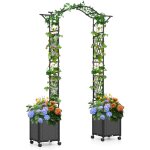 Arche de jardin 208 cm avec 2 bacs jardini�re et treillis, pergola ext�rieur en m�tal rev�tu de pe antirouille ...