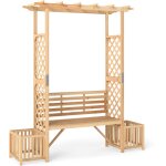 Arche de jardin avec jardinire banc 2 places  charge 300 kg, treillis latral pour plantes grimpantes ...