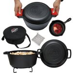 Arebos - dutch oven set 2in1 casserole en fonte 4, 8 l & pole 1, 8 l casserole bbq cuite au four & pole ...