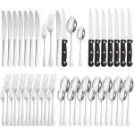 (argent)m�nag�re 48 pi�ces, service pour 8 personnes, en acier inoxydable poli miroir, avec couteau � ...