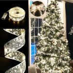 Argent - 1 ruban sapin nol paillet led guirlande lumineuse pour decoration sapin noel - (lumire chaude) ...