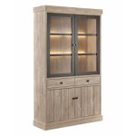 Argentier 4 portes dont 2 vitr�es et 2 tiroirs avec �clairage leds aspect bois finition beach oak - rolya ...