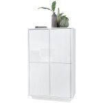 Meublorama - argentier 4 portes, collection cream, coloris blanc laqu brillant, idal pour une salle ...