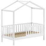 Arkan - lit maison junior � barri�res 70x140cm pin massif laqu� blanc