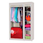 Miroytengo - armoire d'appoint en toile tissu avec barre de penderie beige 2 portes 4 �tag�res enroulables ...