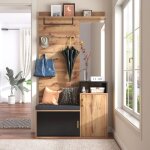 Eifson - armoire 105x40x191 cm avec 4 patres, miroir, meuble  chaussures, porte - manteau mural, compartimen ...